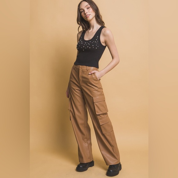 #128 Level Up Vegan Leather Cargo Pants - Picture 5 of 6